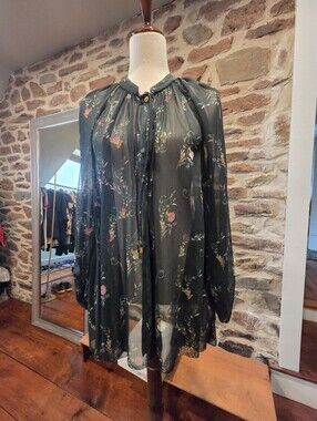 ESCADA Sport Green Sheer Floral Long-Sleeve Blouse